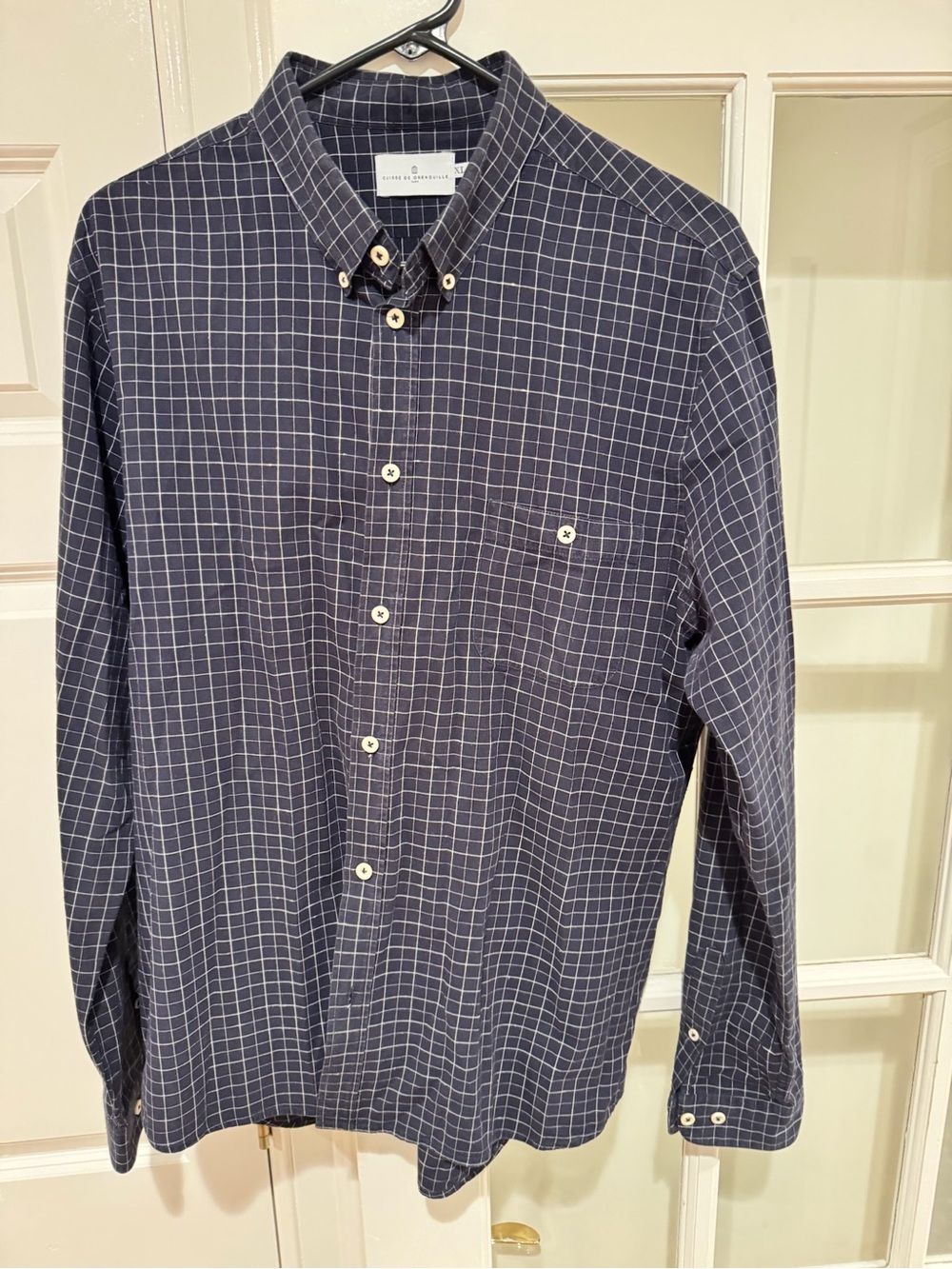 Slim Fit Dark Blue Windowpane Button-Down Shirt